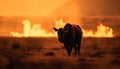 Silhouette of horned cow grazing in meadow generated by AI Royalty Free Stock Photo