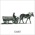 Silhouette horse and carriage with coachman.