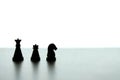 Silhouette of a horse, castle, and king chess pawn knight in a row