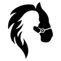 Silhouette Of A Horse And A Girl`s Face. Design Suitable For Equestrian Logo