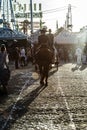 Silhouette of Horse rider at sunset. Seville`s April Fair. Royalty Free Stock Photo