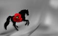 Silhouette horse. spring poppies flowers spring day. Women`s spring holiday
