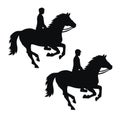 Silhouette of a horseman on a galloping horse Royalty Free Stock Photo