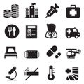 Silhouette Hospital icons set