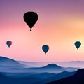 Hot Air Balloons Over Morning Mountain Mist Royalty Free Stock Photo