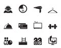 Silhouette hotel and motel amenity icons Royalty Free Stock Photo