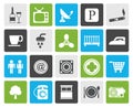 Silhouette Hotel and Motel objects icons Royalty Free Stock Photo