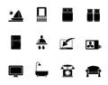 Silhouette Hotel and motel room facilities icons Royalty Free Stock Photo