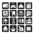 Silhouette Hotel and motel room facilities icons Royalty Free Stock Photo