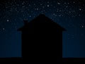 Silhouette house on blue starry night sky. Royalty Free Stock Photo