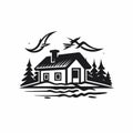 Simple Cabin Lodge Logo Vector Art - Black And White Abstraction