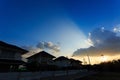 Silhouette house of village suburb with beautiful sky