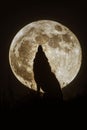Silhouette of a howling wolf against a full moon backdrop, AI-generated. Royalty Free Stock Photo