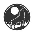 Silhouette of a howling wolf against a full moon in a circle. Royalty Free Stock Photo