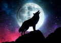 silhouette of howling wolf with full moon background
