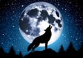 silhouette of howling wolf with full moon background