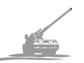 Silhouette of a huge self-propelled gun. 2S7 Pion self-propelled 203mm cannon.
