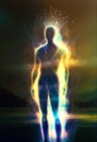 Silhouette of human astral human body concept image for near death experience, spirituality, and meditation - AI Generated