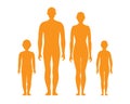 Silhouette of human body anatomy in standing position, adult male female and kids Royalty Free Stock Photo