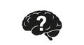 Silhouette of a human brain with a bold question mark at its center against a plain Royalty Free Stock Photo