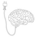 Silhouette of a human brain with a charging socket. Minimalist style. Concept idea, brainstorm, development, creativity