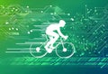 cyclist silhouette with vibrant dynamic lines showing motion, surrounded by data streams