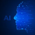 Silhouette of human face made of star cluster and flying binary code numbers. Artificial intelligence concept. Vector illustration Royalty Free Stock Photo