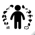 Solid simple human figure icon graphic silo with organs symbols