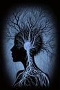 Silhouette of a Human Figure, Surrounded by a Network of Neurons, Symbolizing the Connection between Mind, Body, and Soul.