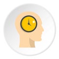 Silhouette of a human head with clock icon circle