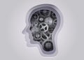 Silhouette of a human head with cogs. Concept of mental health and psychology