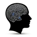 Silhouette of a human head with a complex maze pattern representing the brain isolated on white background Royalty Free Stock Photo