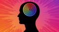 Silhouette of a human head with concentric rainbow-colored circles inside, Royalty Free Stock Photo