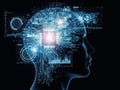 Silhouette of a human head with digital circuits and data visualizations Royalty Free Stock Photo