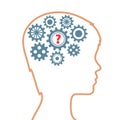 Silhouette of human head with gears as brain and sign question, Royalty Free Stock Photo