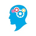 Silhouette human head with gears. Thinking brain vector illustration Royalty Free Stock Photo