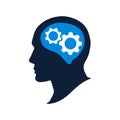 Silhouette human head with gears vector illustation. Thinking brain icon Royalty Free Stock Photo