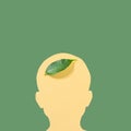 Silhouette of a human head and a green leaf on it. Royalty Free Stock Photo