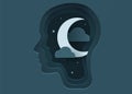 Silhouette of a human head with night moon. Concept of healthy sleep.