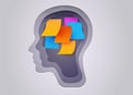 Silhouette of a human head with note stickers. Concept of memory, brainstorm, development