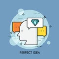 Silhouette of human head surrounded by speech bubbles and diamond symbol. Concept of perfect idea generation, brilliant Royalty Free Stock Photo