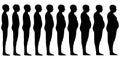 Silhouette of a human men set Blend from thin to slim to thick fat, vector fit slim man obesity, concept of weight loss