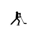 Silhouette Ice Hockey athlete isolated icon. Winter sport games discipline. Black and white design illustration. Web pictog