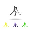 Silhouette Ice Hockey athlete isolated multicolored icon. Winter sport games discipline. Symbol, signs can be used for web, logo,