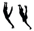 Silhouette Ice Skater Couple High Kick