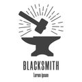 Silhouette icon of a hammer and anvil. Blacksmith, repair logo. Clean and modern vector illustration. Royalty Free Stock Photo