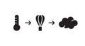 Silhouette icon of heating, whipping, foam. Universal short instruction for operation of cappuccino maker. Steps to get whipped