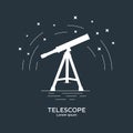 Silhouette icon of telescope. Telescope logo. Space exploration and adventure symbol. Concept of world explore. Vector.