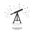 Silhouette icon of telescope. Telescope logo. Space exploration and adventure symbol. Concept of world explore. Clean and modern