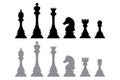 Silhouette icons from chess pieces, such as kings, bishops, queens, knights, rooks, and pawns. Royalty Free Stock Photo